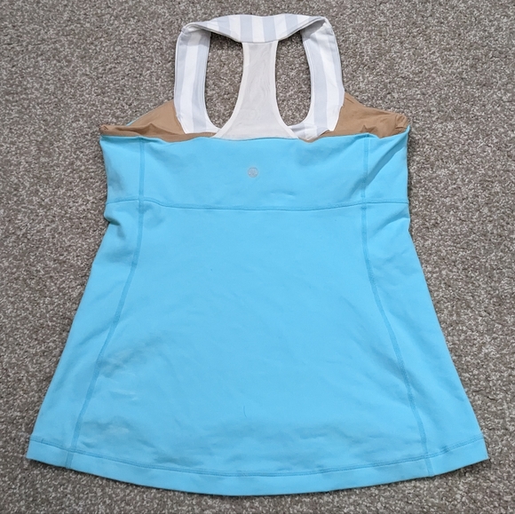 Lululemon Scoop Neck Top racerback tank blue with grey stripe size 10 - Picture 7 of 14